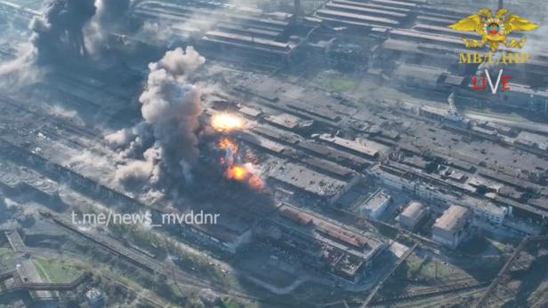 An aerial view of a possible shelling of Azovstal complex, in Mariupol