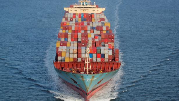FILE PHOTO: Containers are stacked on the deck of the cargo ship as it's underway in New York Harbor in New York