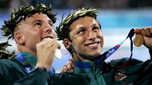 Vor zehn Jahren sah die Welt von Grant Hackett (li.) und Ian Thorpe wunderbar aus. Da hagelte es bei den Olympischen Spielen in Athen für die beiden australischen Ausnahmeschwimmer Edelmetall.