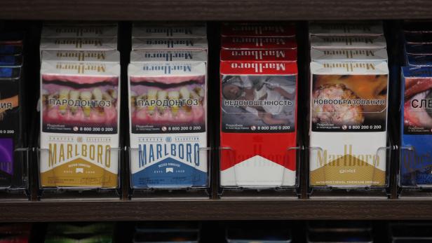 Packs of Marlboro cigarettes are on display in a shop in Saint Petersburg