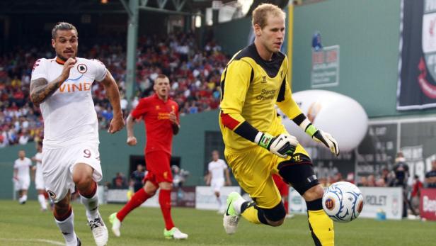 Ein Fußballspiel zwischen AS Rom und Liverpool im Fenway Park in Boston.