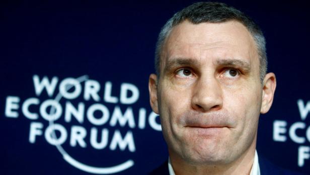 Mayor of Kyiv Klitschko addresses news conference, in Davos