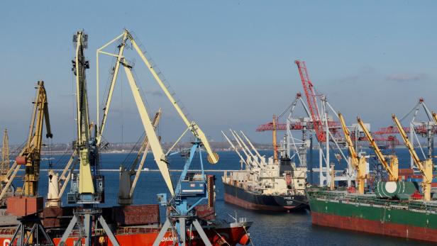 FILE PHOTO: Cargo ships are docked in Black sea port of ODESSA