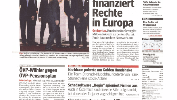 Titelseite der Zeitung „Kurier“ vom 25. November 2014.
