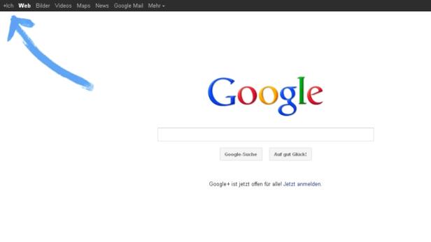 Blauer Pfeil als Hinweis auf Google+