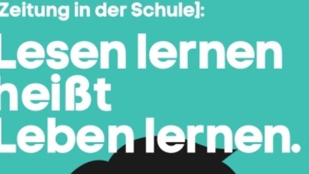 Das Zitat „Lesen lernen heißt Leben lernen“ auf einem türkisgrünen Hintergrund.
