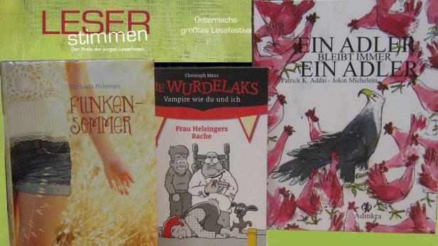 Für diese drei Bücher und ihre Autor_innen stimmten die meisten Leser_innen: Michaela Holzinger vor Christoph Mauz und Patrick Addai