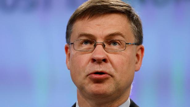 FILE PHOTO: EU Commissioner Dombrovskis presents a review of trade and sustainable development, in Brussels