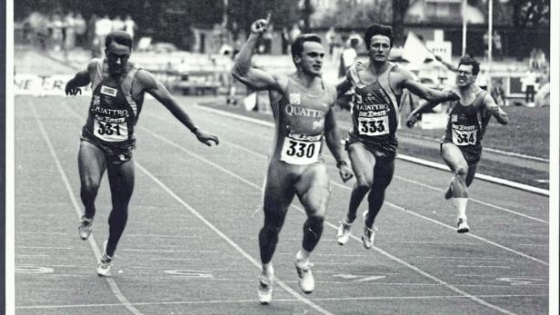 Andreas Berger (Mitte) war jahrelang das Aushängeschild. Sein 100-Meter-Rekord hielt 34 Jahre