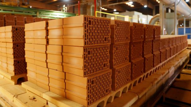 Bricks are seen in the Wienerberger brick factory in Hennersdorf