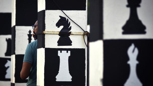 Napier Bridge is painted in the colors of a chess board in Chennai