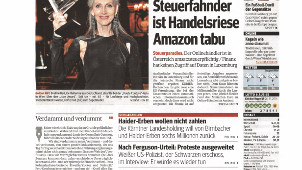Schlagzeile vom 27.11.2014Für heimische Steuerfahnder ist Handelsriese Amazon tabuKurier