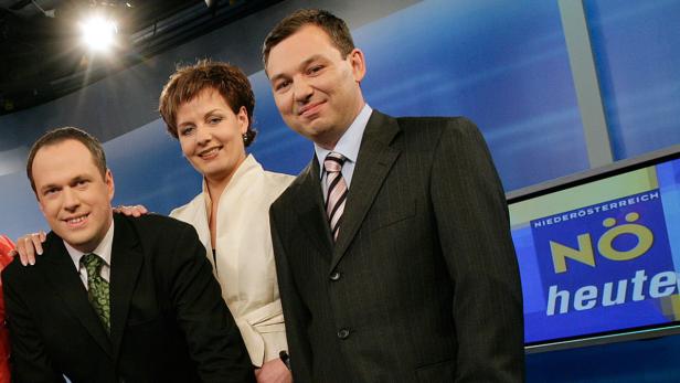 Christine Teschl und Robert Ziegler, im Jahr 2008 mit dem damaligen Chefredakteur des ORF-Landesstudio Niederösterreich, Richard Grasl (li.).