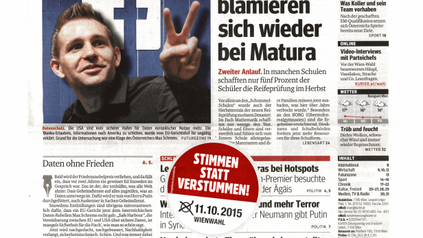 Titelseite der österreichischen Tageszeitung „Kurier“ vom 7. Oktober 2015.