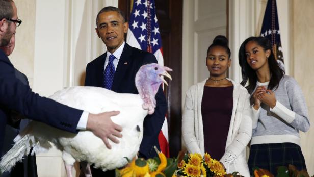 Püntklich zu Thanksgiving, dem amerikanischen Ableger des Erntedankfestes, kamen zwei Truthähne mit dem Leben davon. Der US-Präsident schien amüsiert, sein Nachwuchs weniger.
