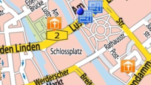 Eine digitale Karte von Berlin-Mitte mit verschiedenen Sehenswürdigkeiten und Hotspots.