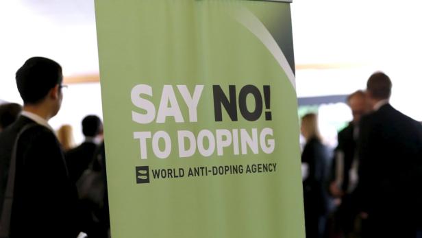 Ein Banner der Welt-Anti-Doping-Agentur mit der Aufschrift „Say No! To Doping“.