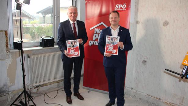 LH-Vize und SPÖ-Landeschef Franz Schnabl und sein Stellvertreter Christian Samwald präsentierten SP-Wohnprogramm inmitten einer Baustelle