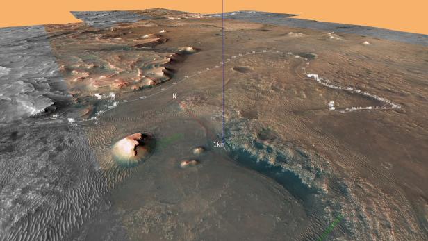 Der Mars-Rover &quot;Perseverance&quot; landete vor etwas mehr als eineinhalb Jahren auf dem &quot;Roten Planeten&quot;. Seitdem wurden im Rahmen der Mars-2020-Mission der NASA sowohl Proben aus dem Gestein entnommen, als auch Aufnahmen gemacht. Im Bild: Ein Ausschnitt des Jezero Deltas am Mars.