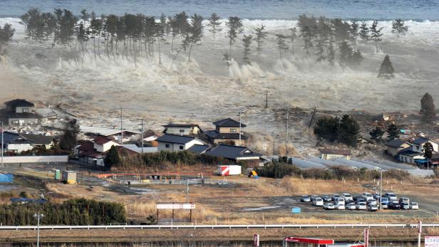 Zerstörte Häuser in Fukushima am 11. März 2011