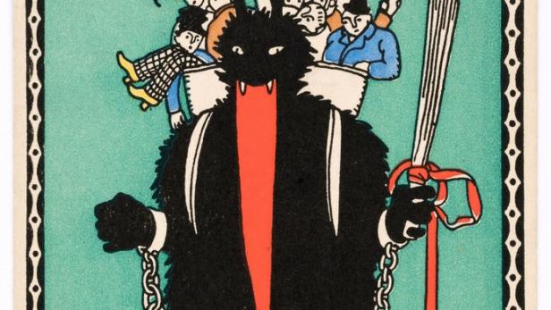 Postkarte aus der Wiener Werkstätte. Ein Krampus von József Divéky