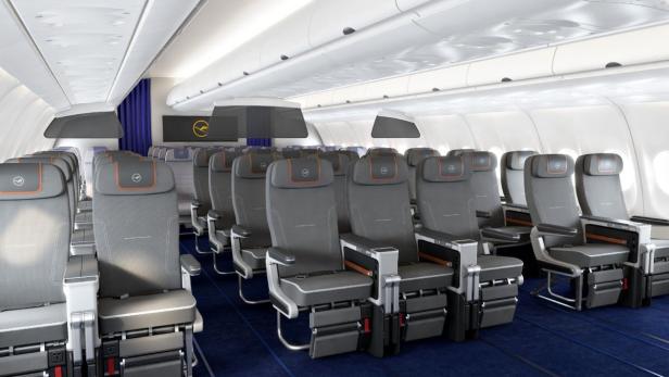 Premium-Economy-Sitze in einer Lufthansa-Maschine.