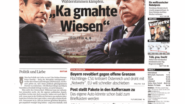 Titelseite der Zeitung „Kurier“ vom 9. Oktober 2015.