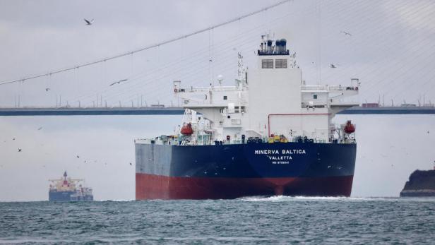 FILE PHOTO: The Maltese-flagged crude oil tanker Minerva Baltica sails in Istanbul's Bosphorus