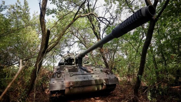 A German self-propelled gun Panzerhaubitze 2000 is seen at the frontline in Donetsk region