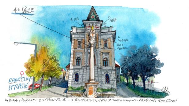 Ein Monument des Recyclings: Drei Standorte für eine Wiener Säule