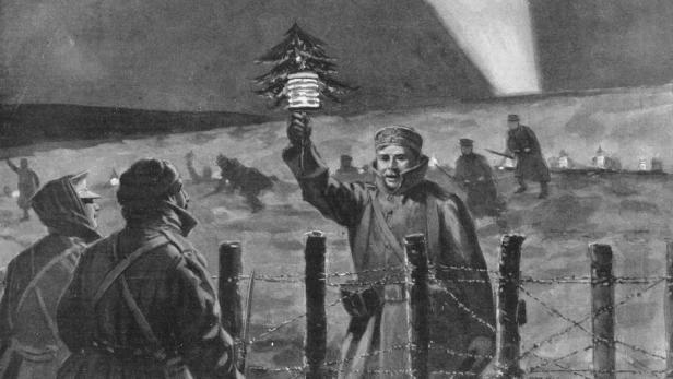 Am 24. Dezember verbrüderten sich deutsche und britische Soldaten ganz spontan. Miniaturchristbäume wurden zum Friedenssymbol