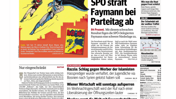 Schlagzeile vom 29.11.2014Doch keine Geschlossenheit SPÖ straft Faymann bei Parteitag abKurier