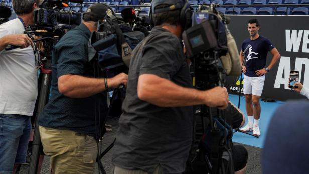 Novak Djokovic speaks to members of the media in Adelaide after landing in Australia