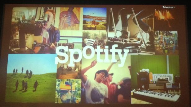 Collage mit verschiedenen Bildern und dem Spotify-Logo in der Mitte.