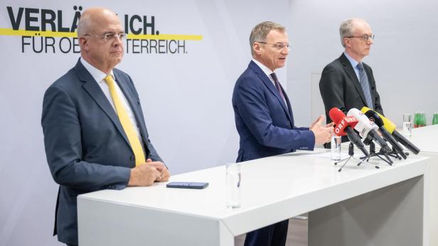 Wolfgang Mazal, Thomas Stelzer und Friedrich Heinemann bei der Pressekonferenz