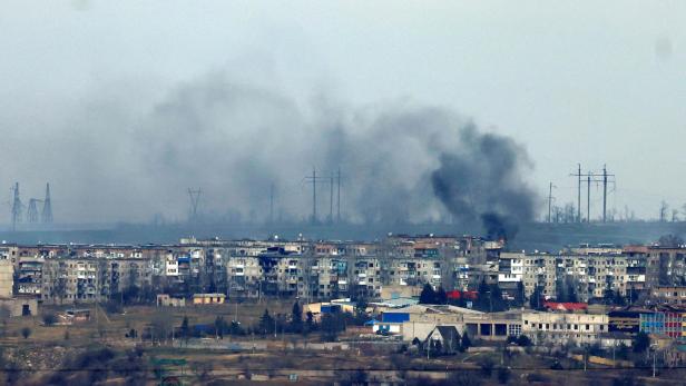 Smoke rises from strikes on the frontline city of Soledar