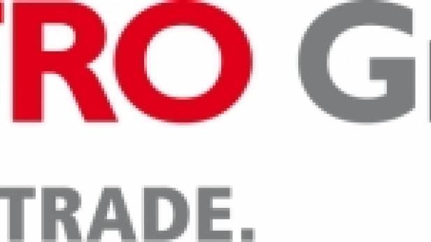 Das Logo der Metro Group mit dem Slogan „Made to trade.“.