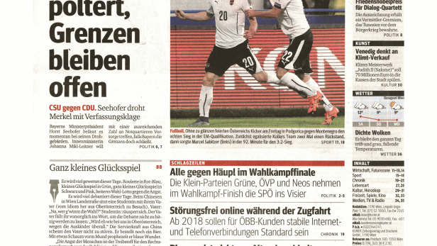 Titelseite des Kurier vom 10. Oktober 2015 mit Artikeln zu verschiedenen Themen.