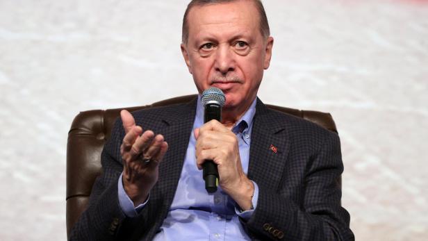 Turkish President Erdogan talks during an event in Bilecik