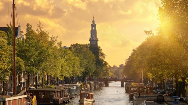 Canal in Amsterdam with the church 'Westerkerk