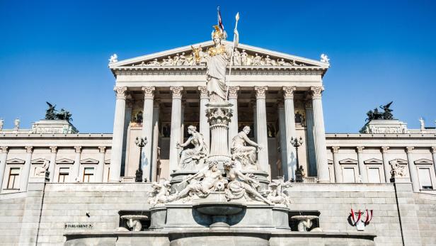Austrian parliament with Pallas Athena statue, Vienna, Austria