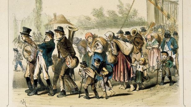 &quot;Czechen, die alle nach Wien gehen, ohne Abgeordnete zu sein&quot;. Satirisches Blatt zur Migration der Tschechen nach Wien, 1869