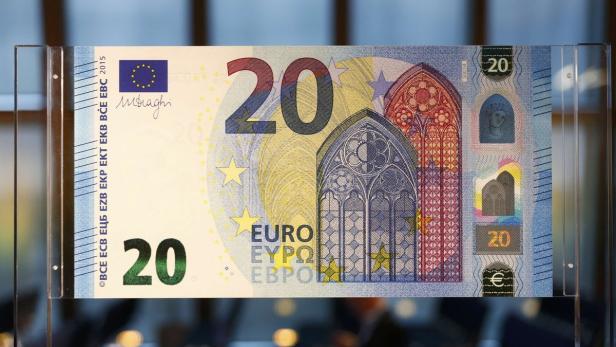 Ein Zwanzig-Euro-Schein in einer Schutzhülle.