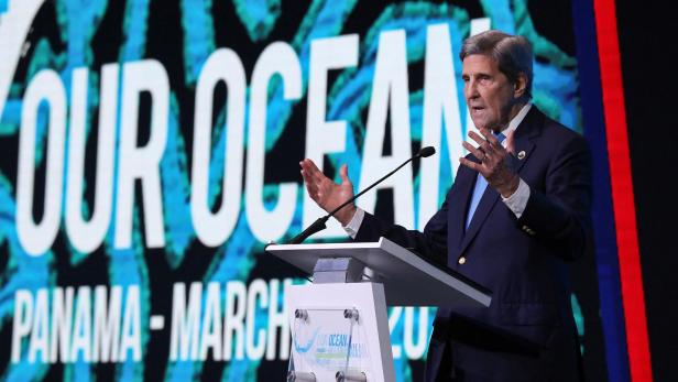 U.S. Special Envoy for Climate John Kerry speaks during the 2023 Our Ocean Conference, in Panama City