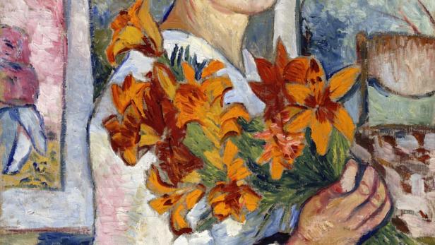Natalia Gontscharowa gilt als Brückenfigur zwischen Russischer Moderne und Avantgarde: Selbstporträt mit gelben Lilien, 1907/&#039;08