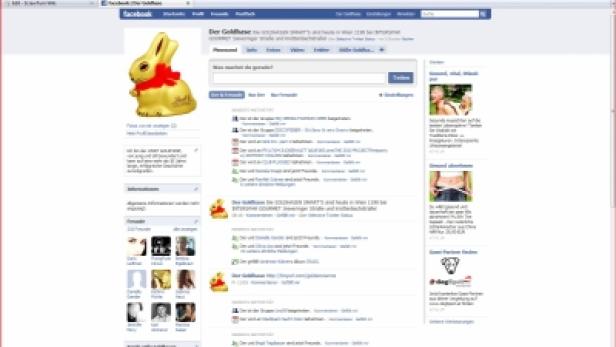 Ein Screenshot einer Facebook-Seite mit einem goldenen Schokoladenhasen.