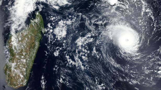 FILE PHOTO: Satellite imagery show Cyclone Freddy approaching Madagascar