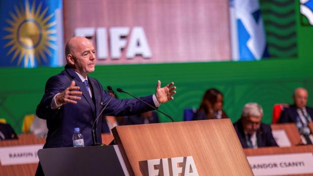FIFA President Gianni Infantino addresses delegates at the 73rd FIFA Congress in Kigali