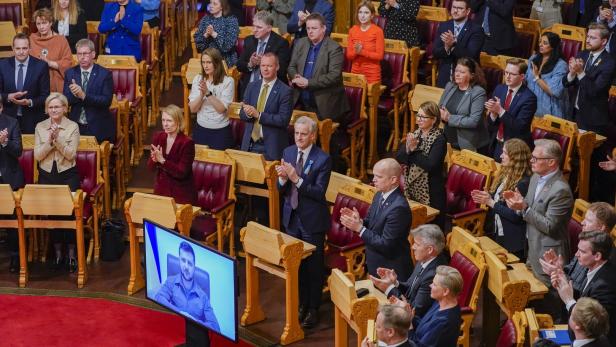 Selenskij-Auftritt im norwegischen Parlament im März 2022