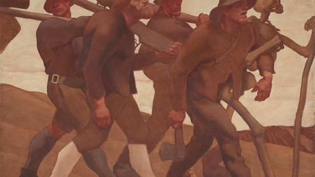 Albin Egger-Lienz &quot;Der Totentanz von Anno Neun&quot; entstand 1908 als Auftragsarbeit des k.u.k. Kulturministeriums. Das Bild sollte an den Tiroler Befreiungskrieg erinnern.